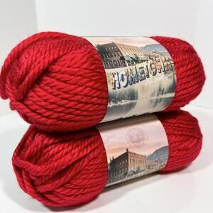 Lot Of 2 Skeins Lion Brand Yarns Hometown USA Yarn, Cincinnati Red